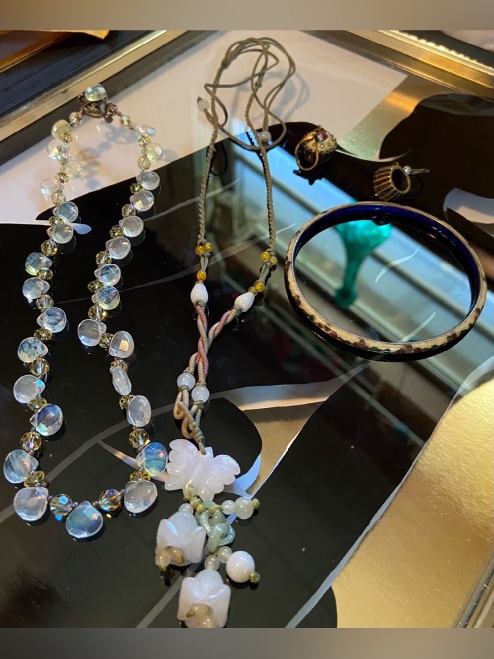 Vintage Estate Jewlry Lot-2 Necklaces, One bracelet, One pair of Earrings